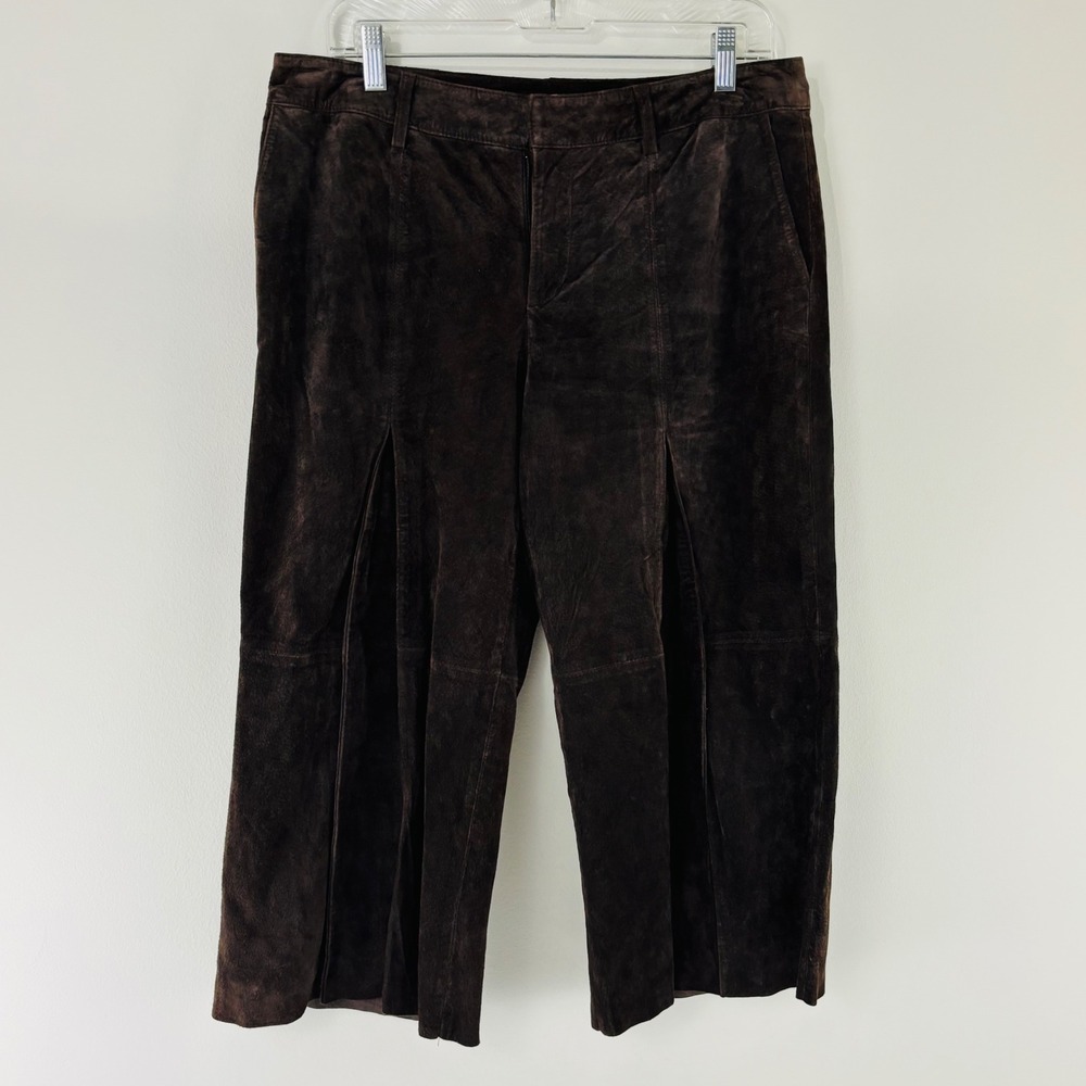 Vintage Y2K Yvonne & Marie Brown Suede Leather Wide Leg Cropped Pants 10 Pleated